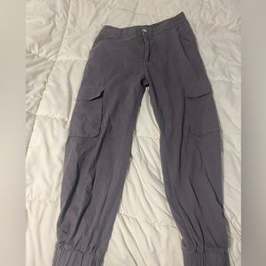 Grey cargo pants with bottom cuffed